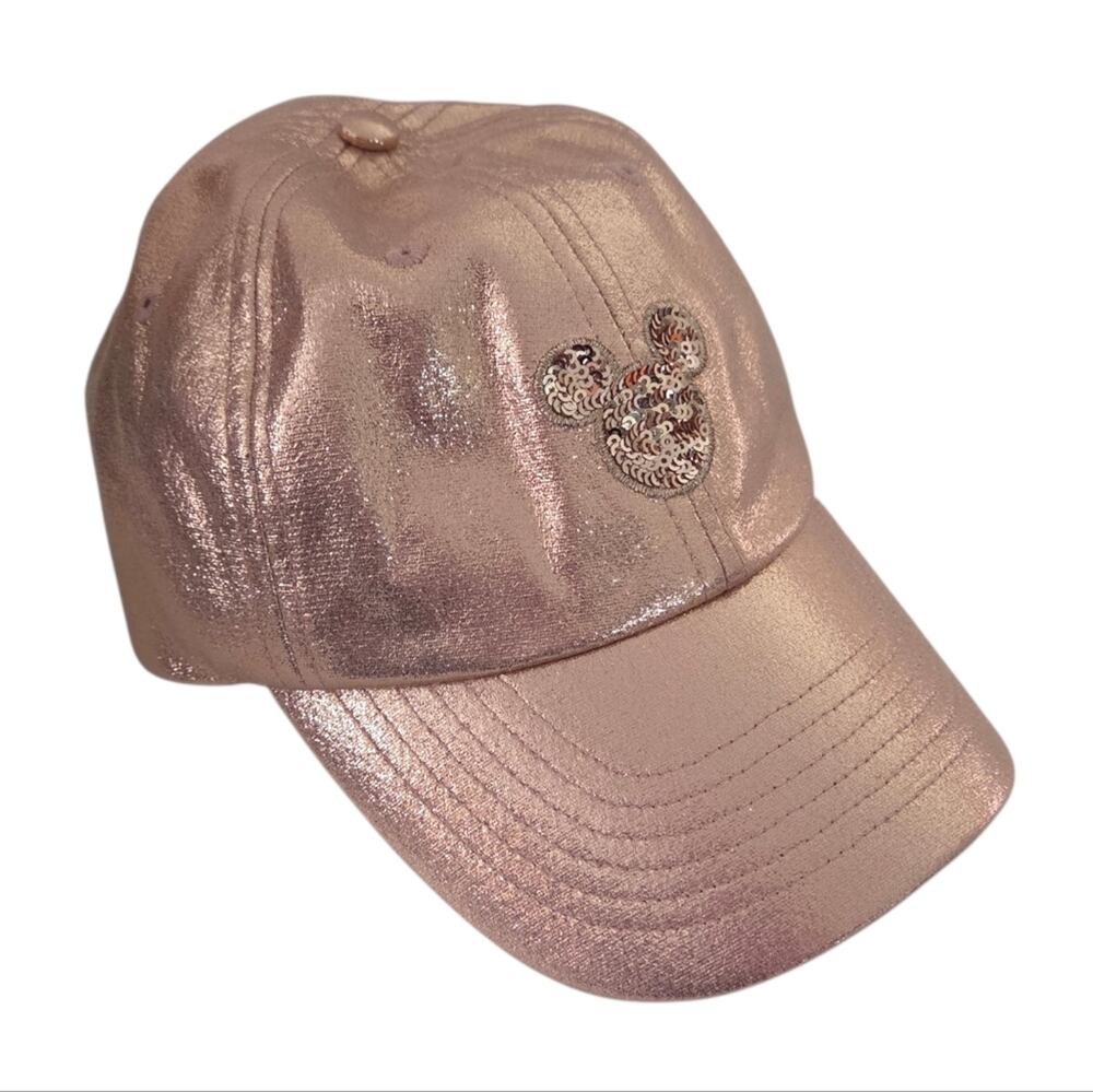Disney Parks Mickey Sparkly Sequin Pink Rose Gold Ballcap Hat
